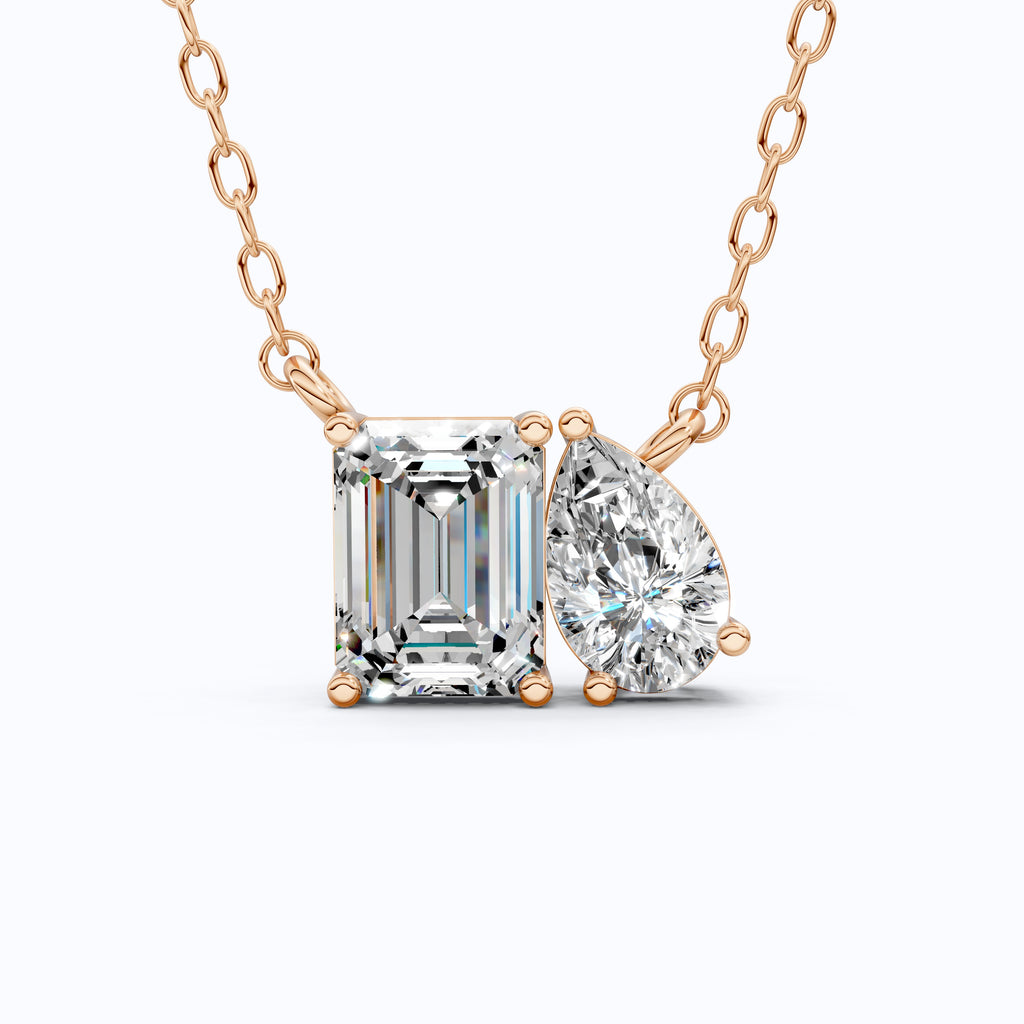 Modern Toi et Moi Two Stone Wedding Pendant in 14K Solid Gold, 2.55 TCW Emerald/Pear Cut Lab Grown Diamonds, Elegant Gift for Wife