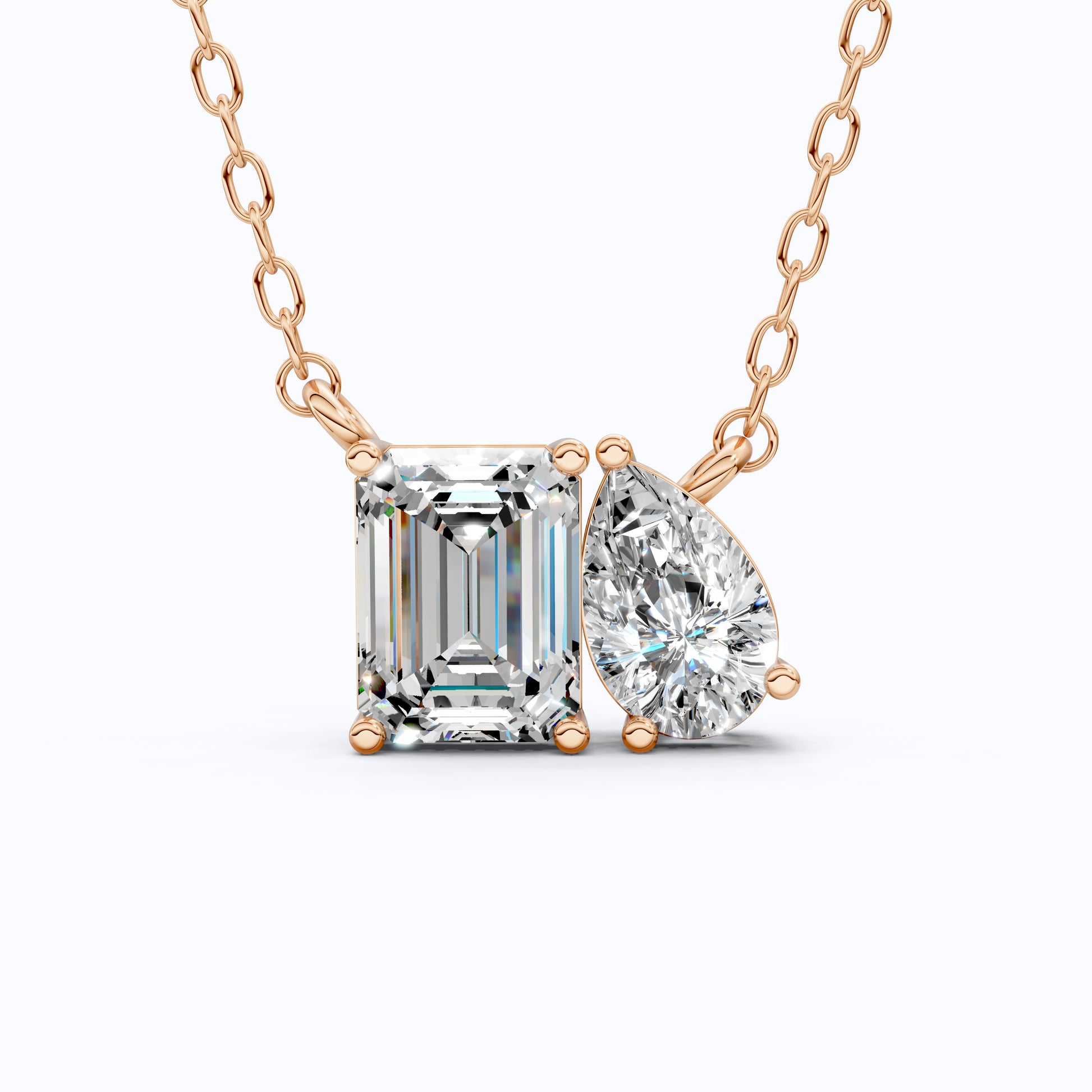 Modern Toi et Moi Two Stone Wedding Pendant in 14K Solid Gold, 2.55 TCW Emerald/Pear Cut Lab Grown Diamonds, Elegant Gift for Wife
