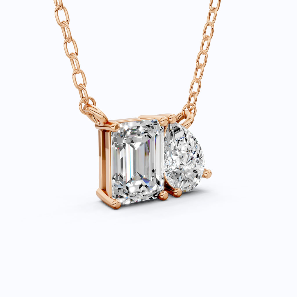 Modern Toi et Moi Two Stone Wedding Pendant in 14K Solid Gold, 2.55 TCW Emerald/Pear Cut Lab Grown Diamonds, Elegant Gift for Wife