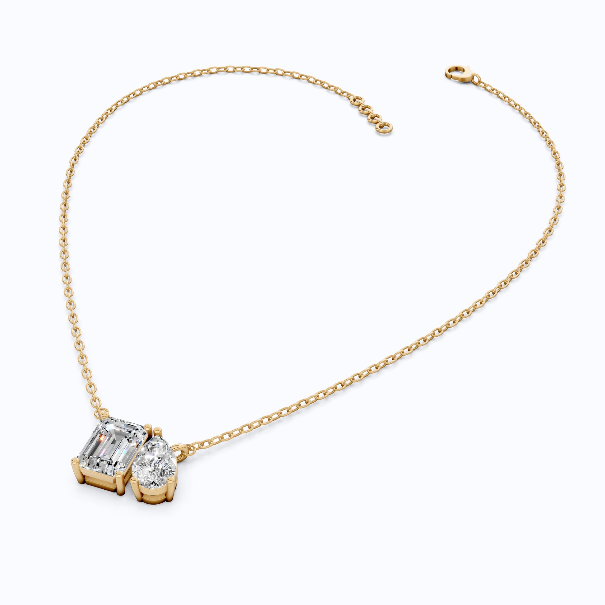 Modern Toi et Moi Two Stone Wedding Pendant in 14K Solid Gold, 2.55 TCW Emerald/Pear Cut Lab Grown Diamonds, Elegant Gift for Wife