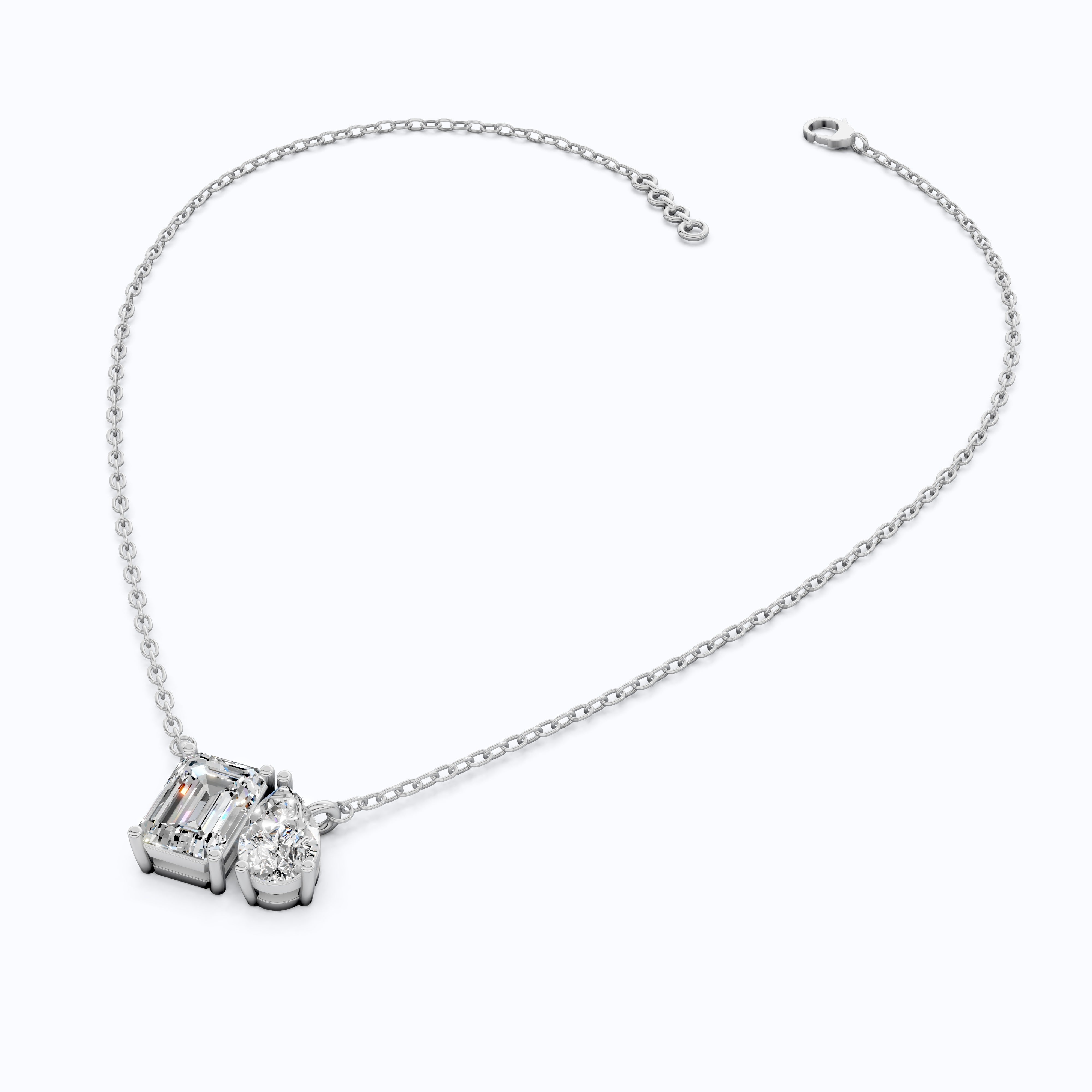 Modern Toi et Moi Two Stone Wedding Pendant in 14K Solid Gold, 2.55 TCW Emerald/Pear Cut Lab Grown Diamonds, Elegant Gift for Wife
