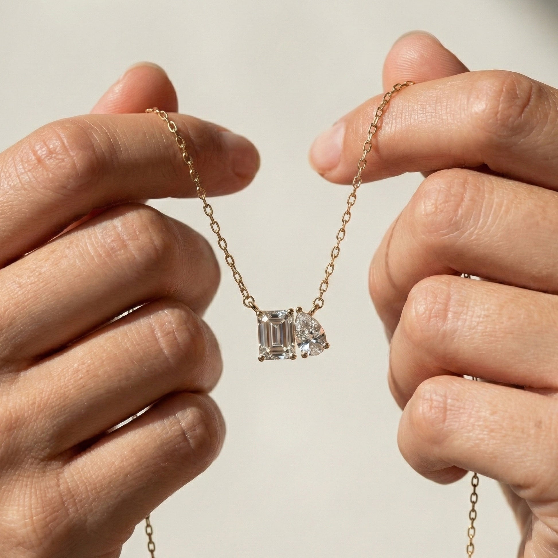 Modern Toi et Moi Two Stone Wedding Pendant in 14K Solid Gold, 2.55 TCW Emerald/Pear Cut Lab Grown Diamonds, Elegant Gift for Wife