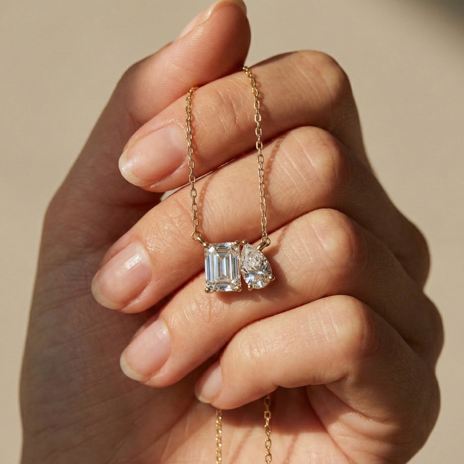 Modern Toi et Moi Two Stone Wedding Pendant in 14K Solid Gold, 2.55 TCW Emerald/Pear Cut Lab Grown Diamonds, Elegant Gift for Wife