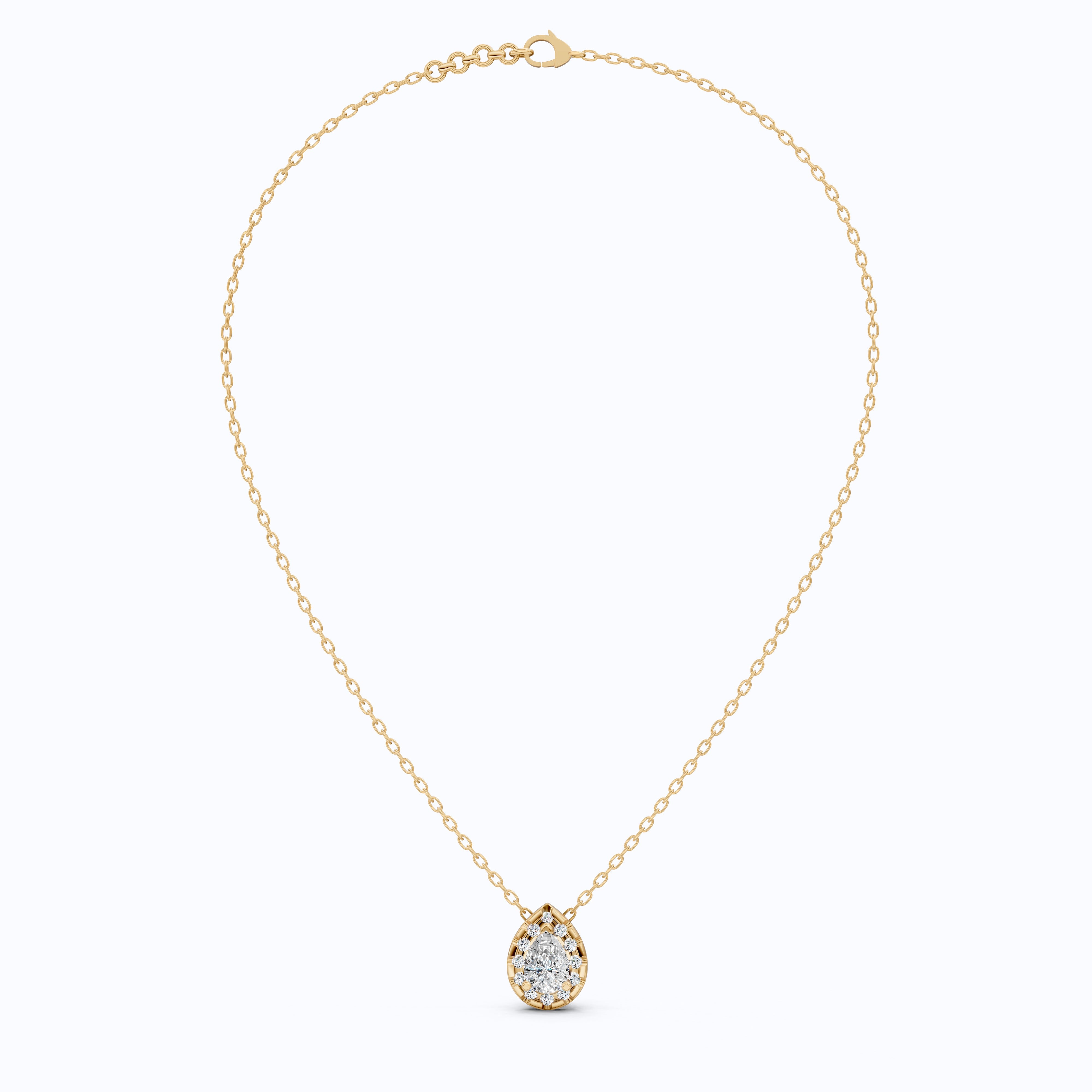 Pear Cut Halo Teardrop Wedding Pendant in 14k Solid Gold, 0.75 CT Pear Cut Lab Created Diamond, Anniversary Gift for Her, Handmade Everyday Jewelry