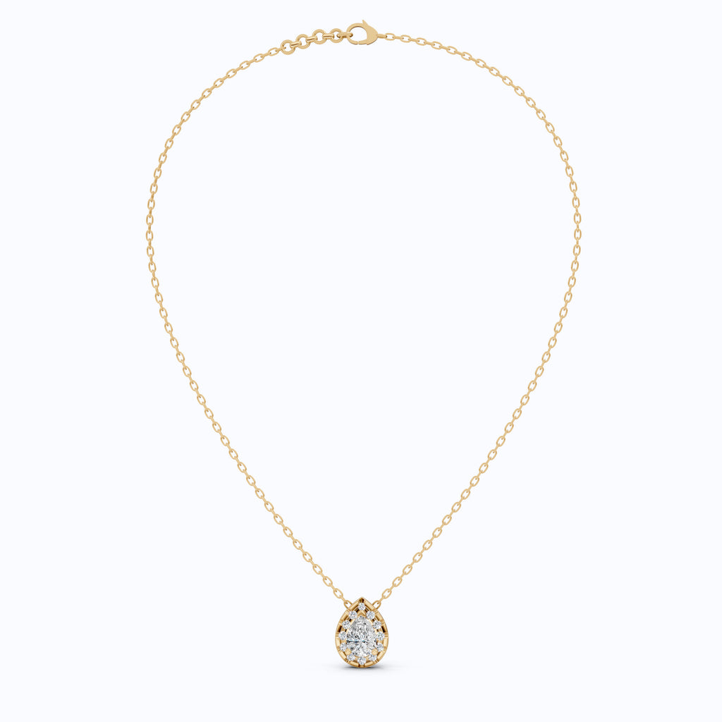 Pear Cut Halo Teardrop Wedding Pendant in 14k Solid Gold, 0.75 CT Pear Cut Lab Created Diamond, Anniversary Gift for Her, Handmade Everyday Jewelry