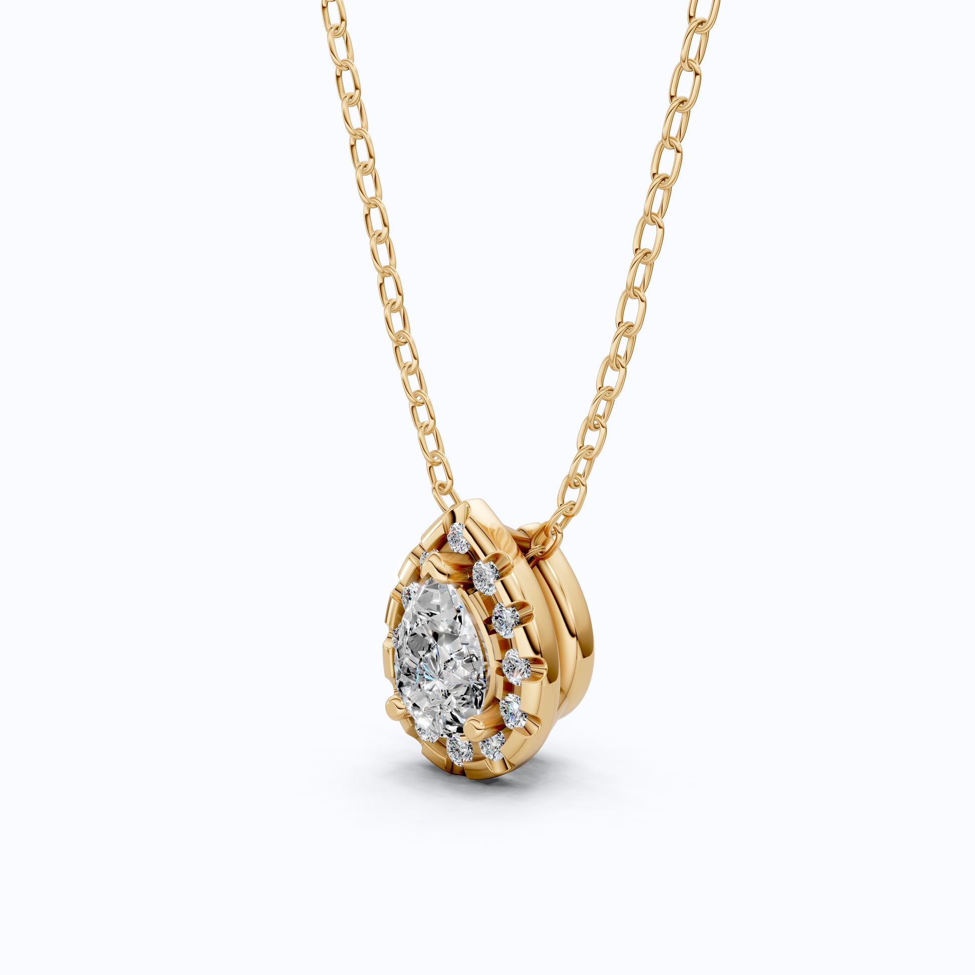 Pear Cut Halo Teardrop Wedding Pendant in 14k Solid Gold, 0.75 CT Pear Cut Lab Created Diamond, Anniversary Gift for Her, Handmade Everyday Jewelry