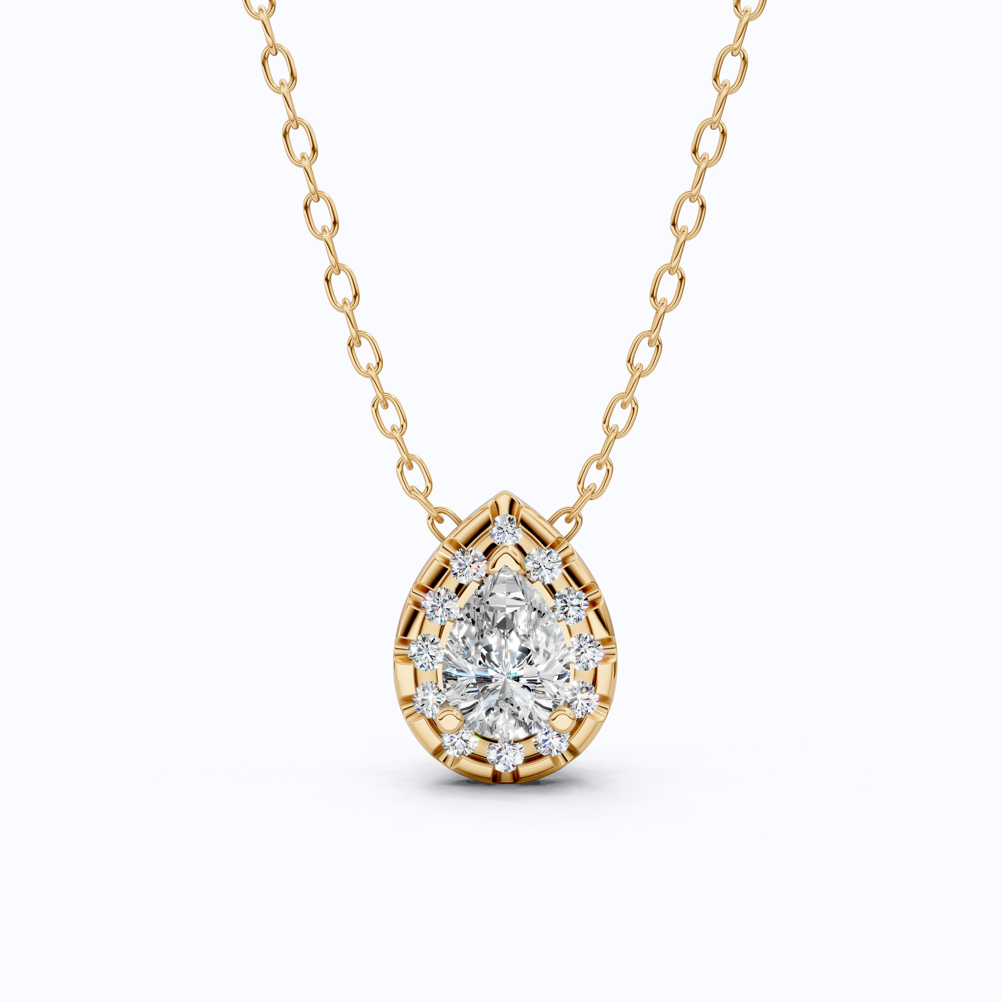 Pear Cut Halo Teardrop Wedding Pendant in 14k Solid Gold, 0.75 CT Pear Cut Lab Created Diamond, Anniversary Gift for Her, Handmade Everyday Jewelry