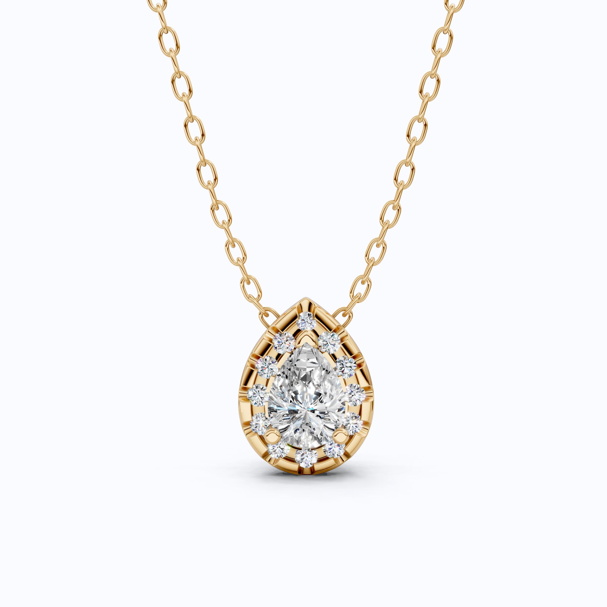 Pear Cut Halo Teardrop Wedding Pendant in 14k Solid Gold, 0.75 CT Pear Cut Lab Created Diamond, Anniversary Gift for Her, Handmade Everyday Jewelry
