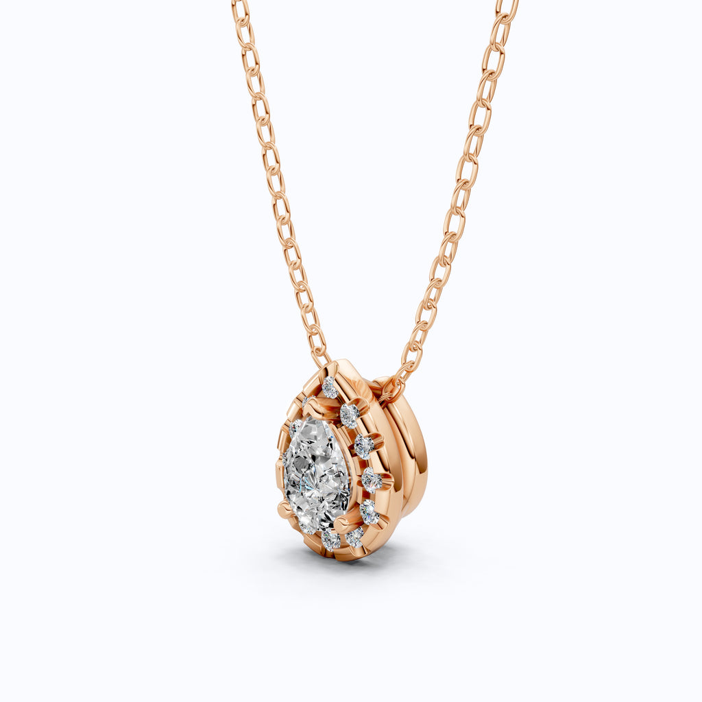 Pear Cut Halo Teardrop Wedding Pendant in 14k Solid Gold, 0.75 CT Pear Cut Lab Created Diamond, Anniversary Gift for Her, Handmade Everyday Jewelry