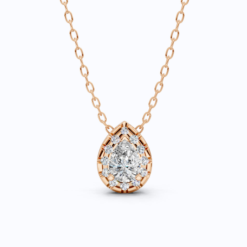 Pear Cut Halo Teardrop Wedding Pendant in 14k Solid Gold, 0.75 CT Pear Cut Lab Created Diamond, Anniversary Gift for Her, Handmade Everyday Jewelry