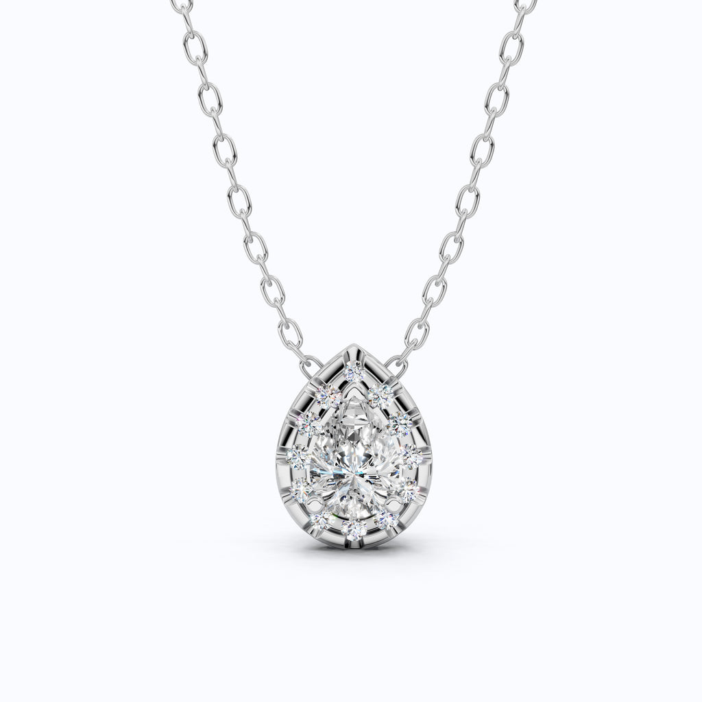Pear Cut Halo Teardrop Wedding Pendant in 14k Solid Gold, 0.75 CT Pear Cut Lab Created Diamond, Anniversary Gift for Her, Handmade Everyday Jewelry