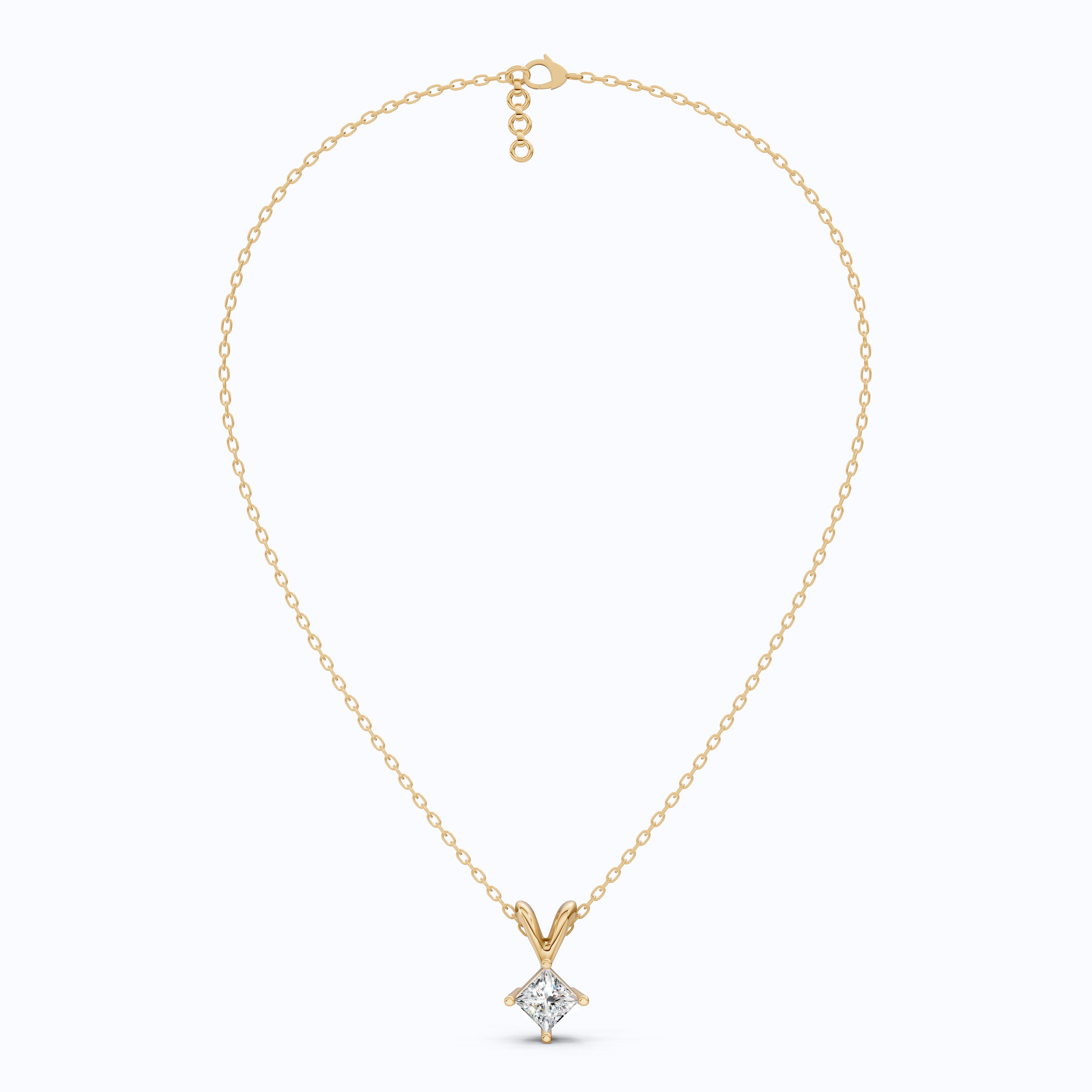 Princess Cut Solitaire Pendant in Lab Diamond – Solid Gold Minimalist Pendant, Gift for Wife, Bridal Pendant Jewelry