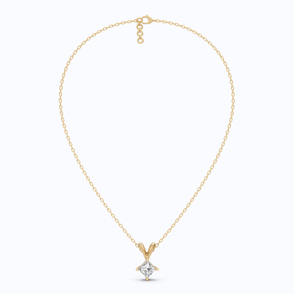 Princess Cut Solitaire Pendant in Lab Diamond – Solid Gold Minimalist Pendant, Gift for Wife, Bridal Pendant Jewelry