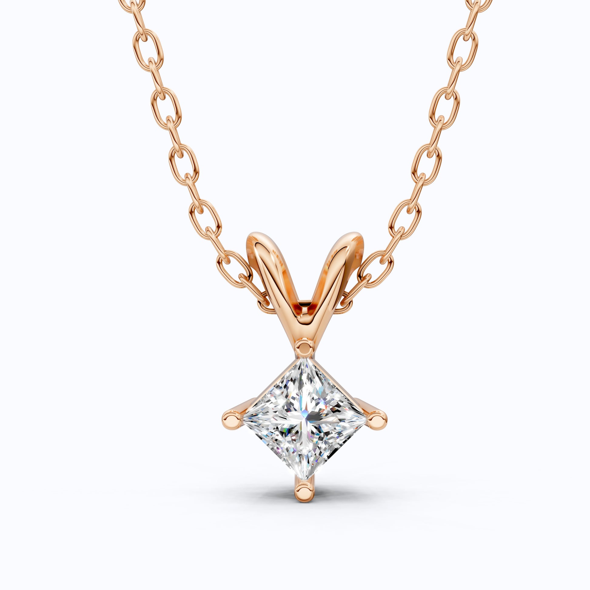 Princess Cut Solitaire Pendant in Lab Diamond – Solid Gold Minimalist Pendant, Gift for Wife, Bridal Pendant Jewelry