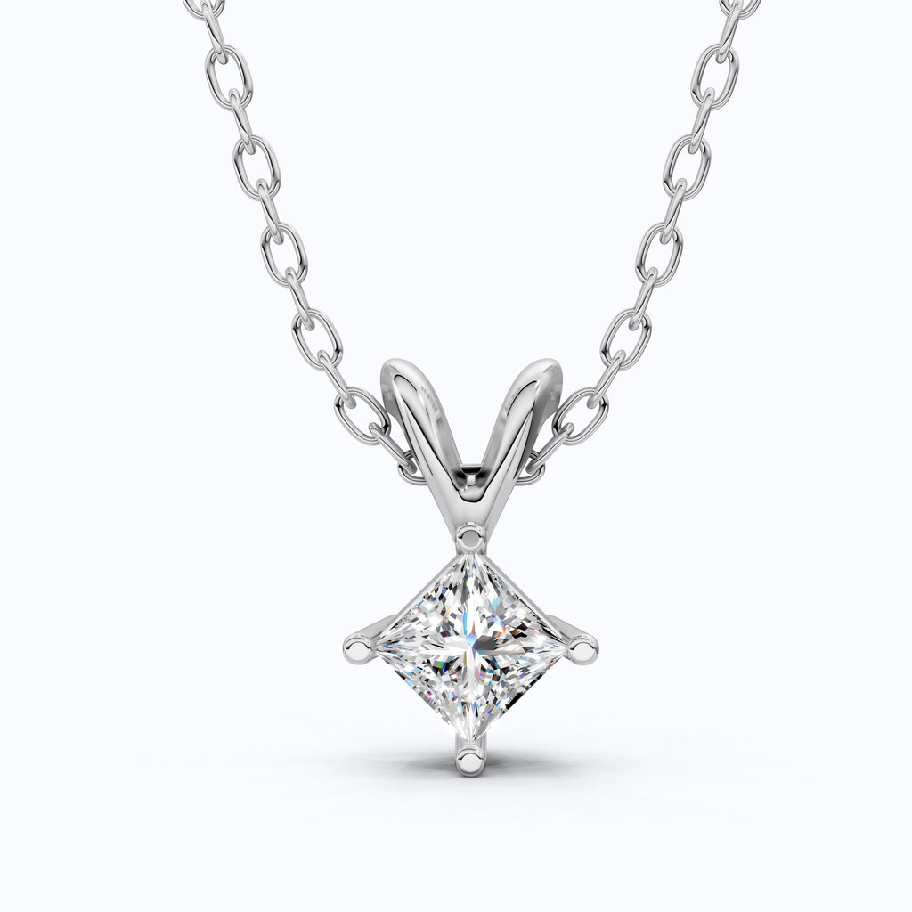 Princess Cut Solitaire Pendant in Lab Diamond – Solid Gold Minimalist Pendant, Gift for Wife, Bridal Pendant Jewelry