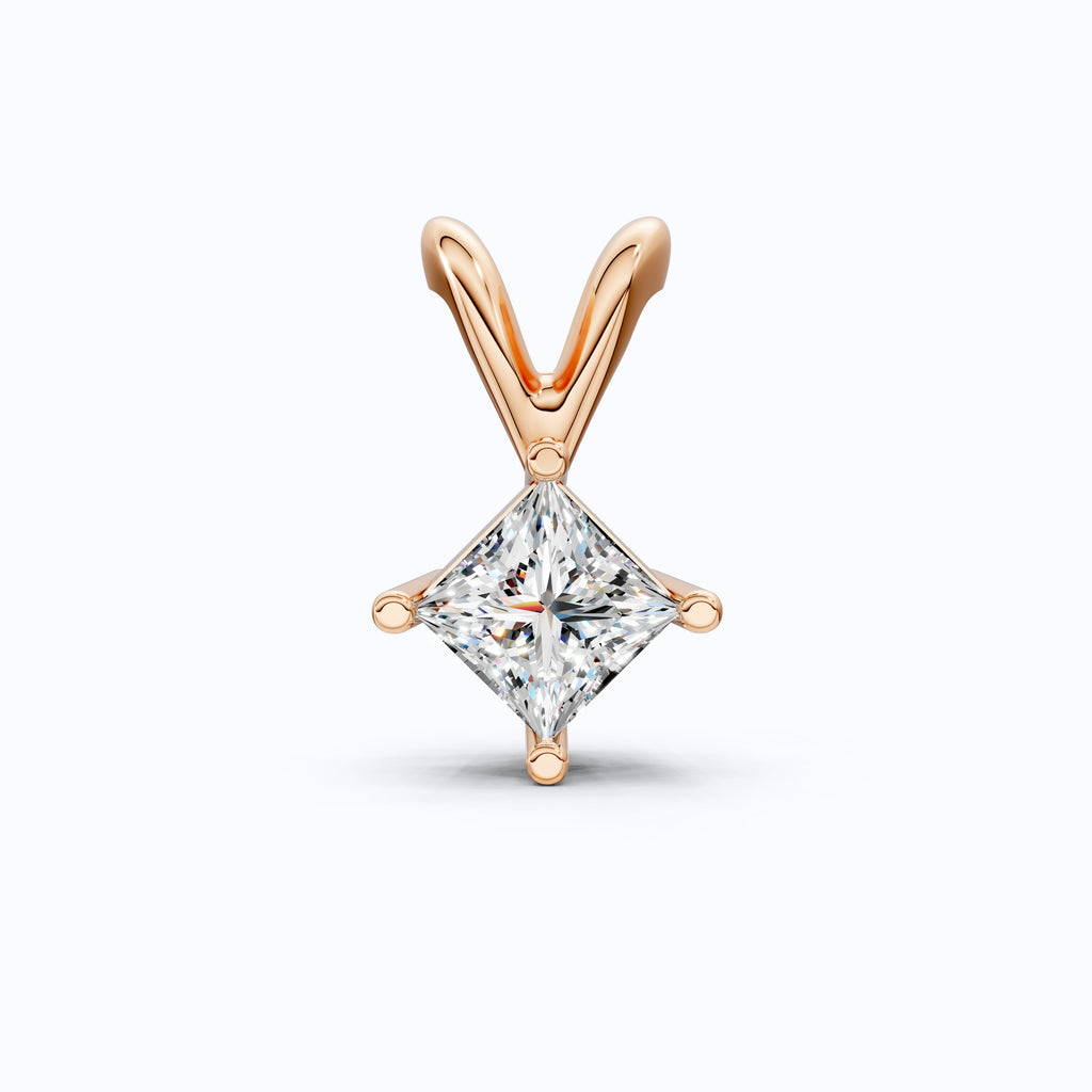 Princess Cut Solitaire Pendant in Lab Diamond – Solid Gold Minimalist Pendant, Gift for Wife, Bridal Pendant Jewelry
