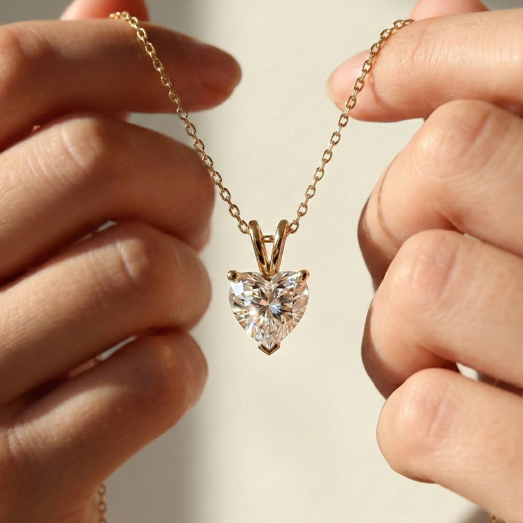 1.00 CT Heart Cut Lab Diamond Solitaire Wedding Pendant 14k Solid Gold or Sterling Silver Pendant, Anniversary Gift for Her, Bridal Jewelry, Anniversary Gift