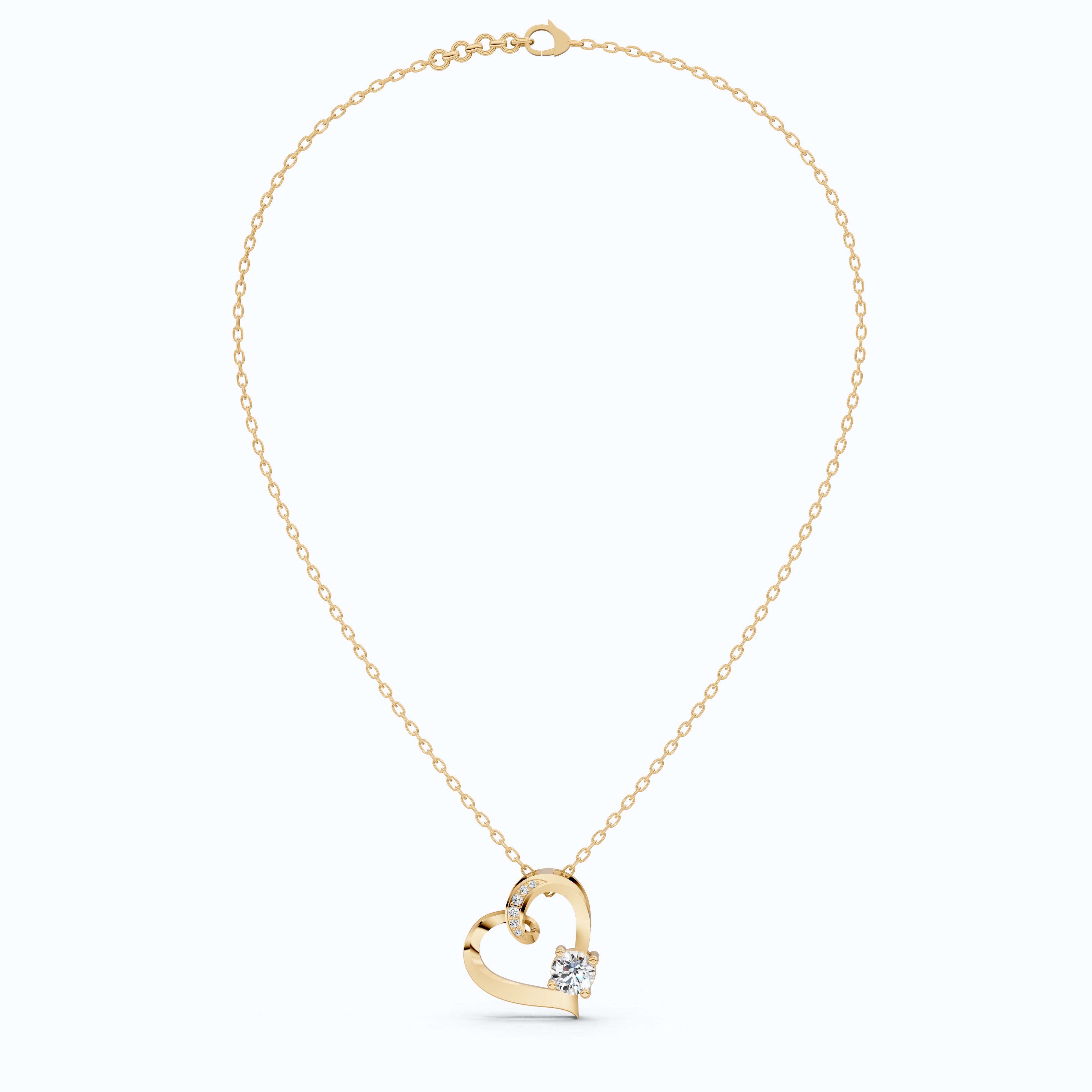 14K Yellow Gold Heart Shaped Pendant, Diamond Pendant, Gift for Her, Romantic Jewelry, Anniversary Present