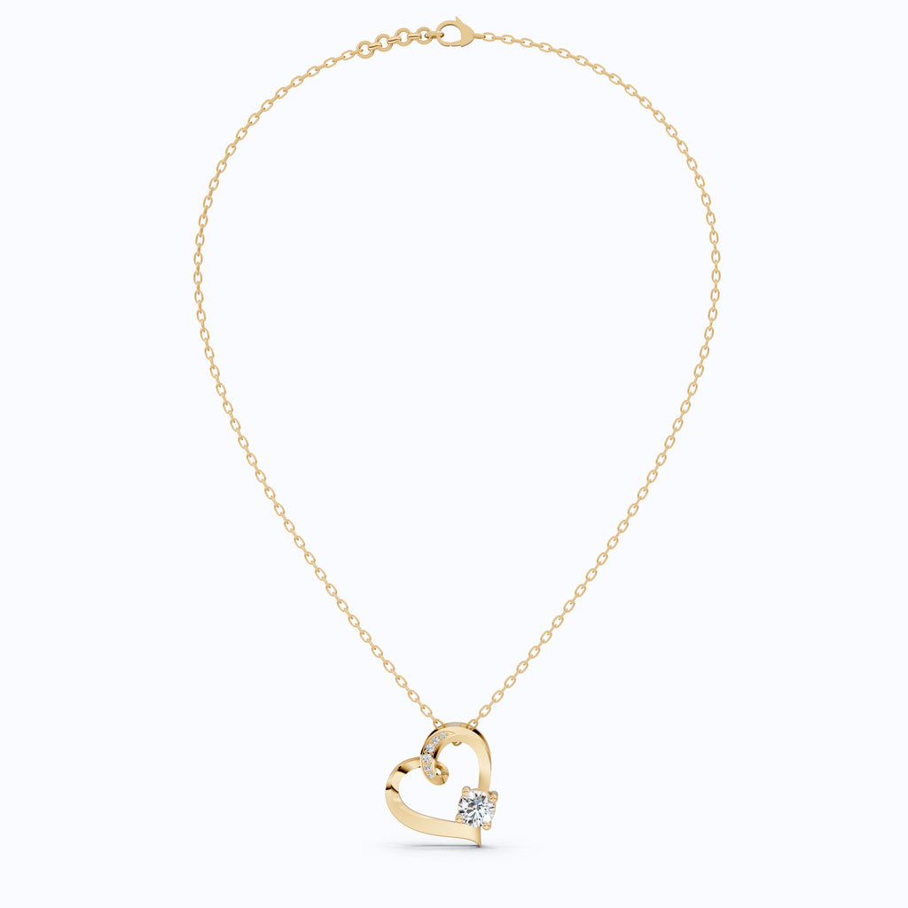 14K Yellow Gold Heart Shaped Pendant, Diamond Pendant, Gift for Her, Romantic Jewelry, Anniversary Present