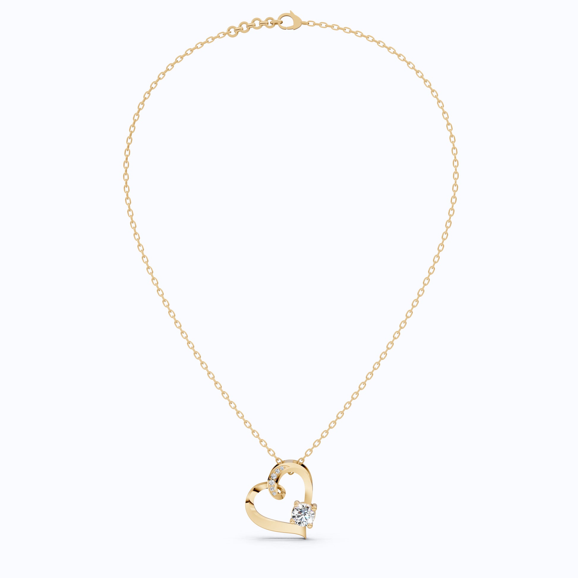 14K Yellow Gold Heart Shaped Pendant, Diamond Pendant, Gift for Her, Romantic Jewelry, Anniversary Present