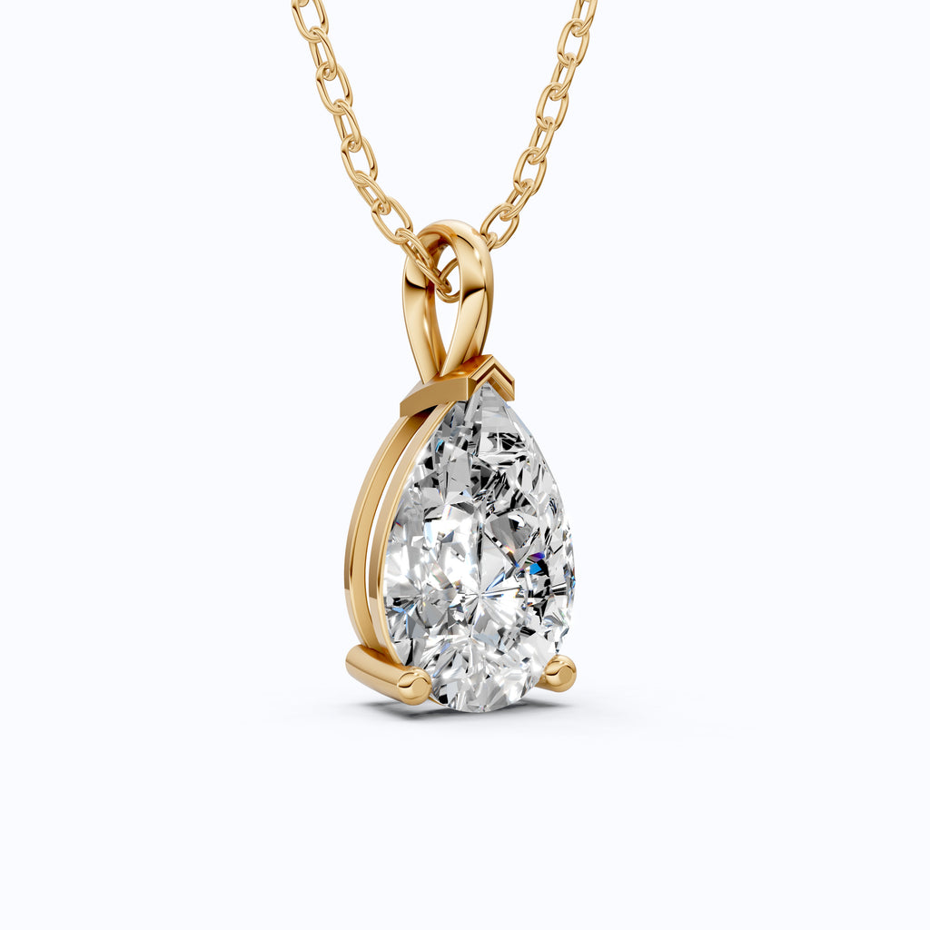 Modern Pear Drop Solitaire Pendant in 14k Solid Gold, 3.00 CT Pear Cut Lab Grown Diamond, Wedding Gift for Her, Wedding Handmade Jewelry