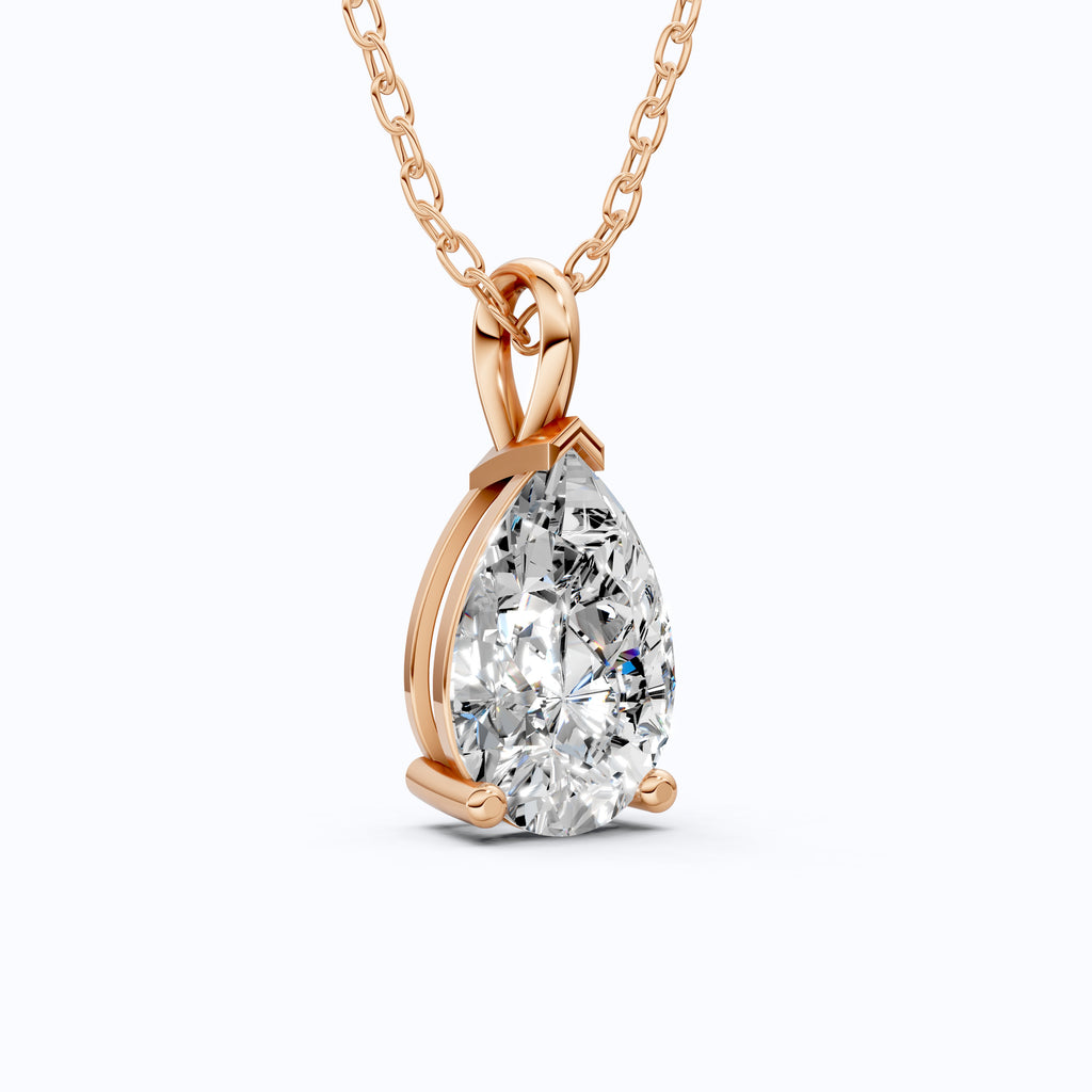 Modern Pear Drop Solitaire Pendant in 14k Solid Gold, 3.00 CT Pear Cut Lab Grown Diamond, Wedding Gift for Her, Wedding Handmade Jewelry