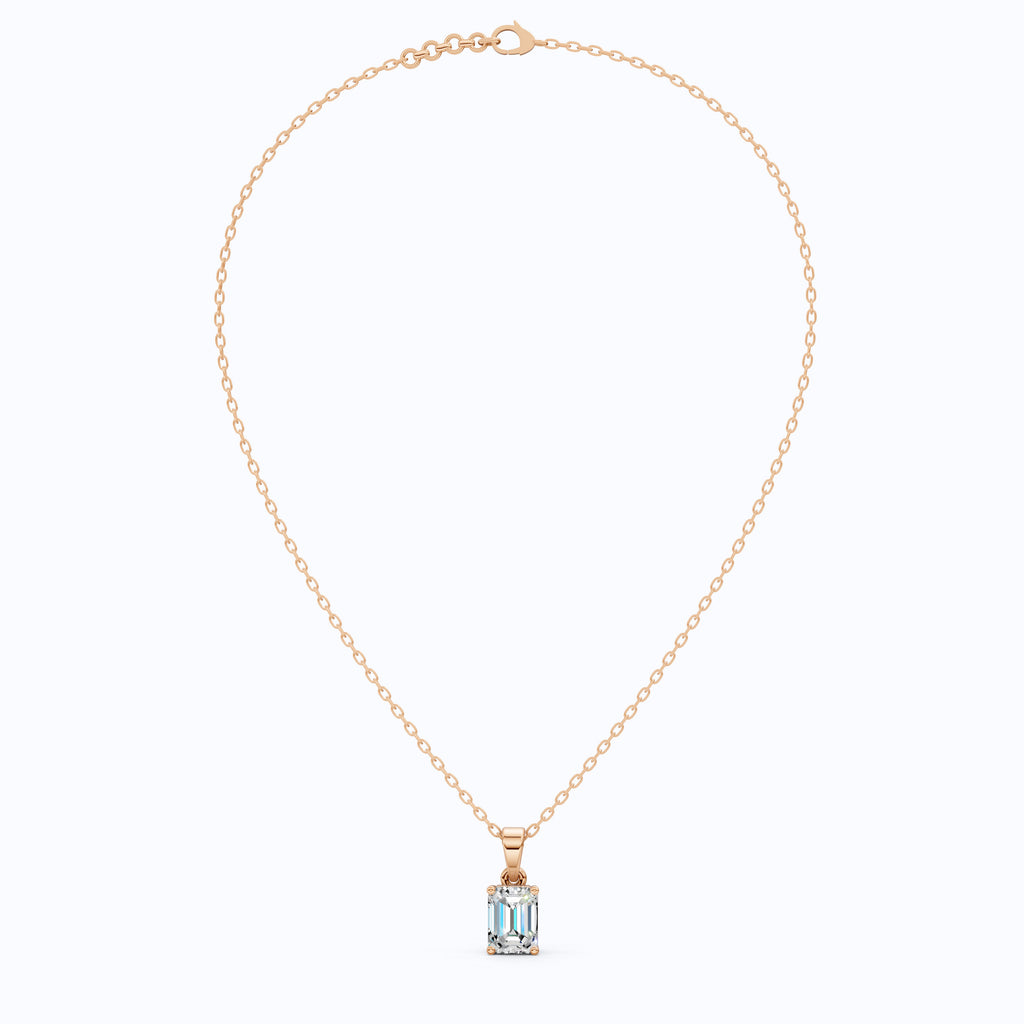 14K Rose Gold Solitaire Wedding Pendant, 1.75 CT Emerald Cut Lab Grown Diamond Solitaire Pendant, Wedding Gift for Her, Handmade Jewelry