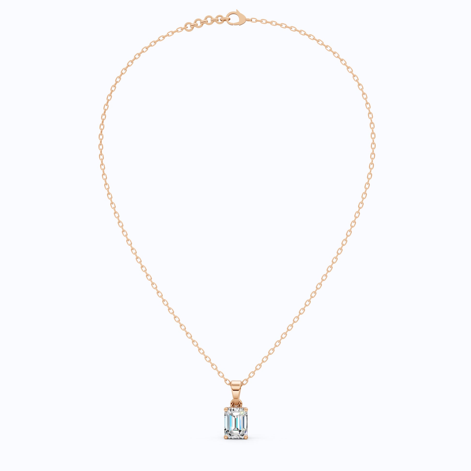 14K Rose Gold Solitaire Wedding Pendant, 1.75 CT Emerald Cut Lab Grown Diamond Solitaire Pendant, Wedding Gift for Her, Handmade Jewelry