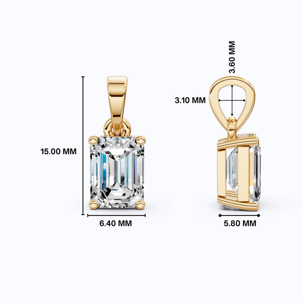 14K Rose Gold Solitaire Wedding Pendant, 1.75 CT Emerald Cut Lab Grown Diamond Solitaire Pendant, Wedding Gift for Her, Handmade Jewelry