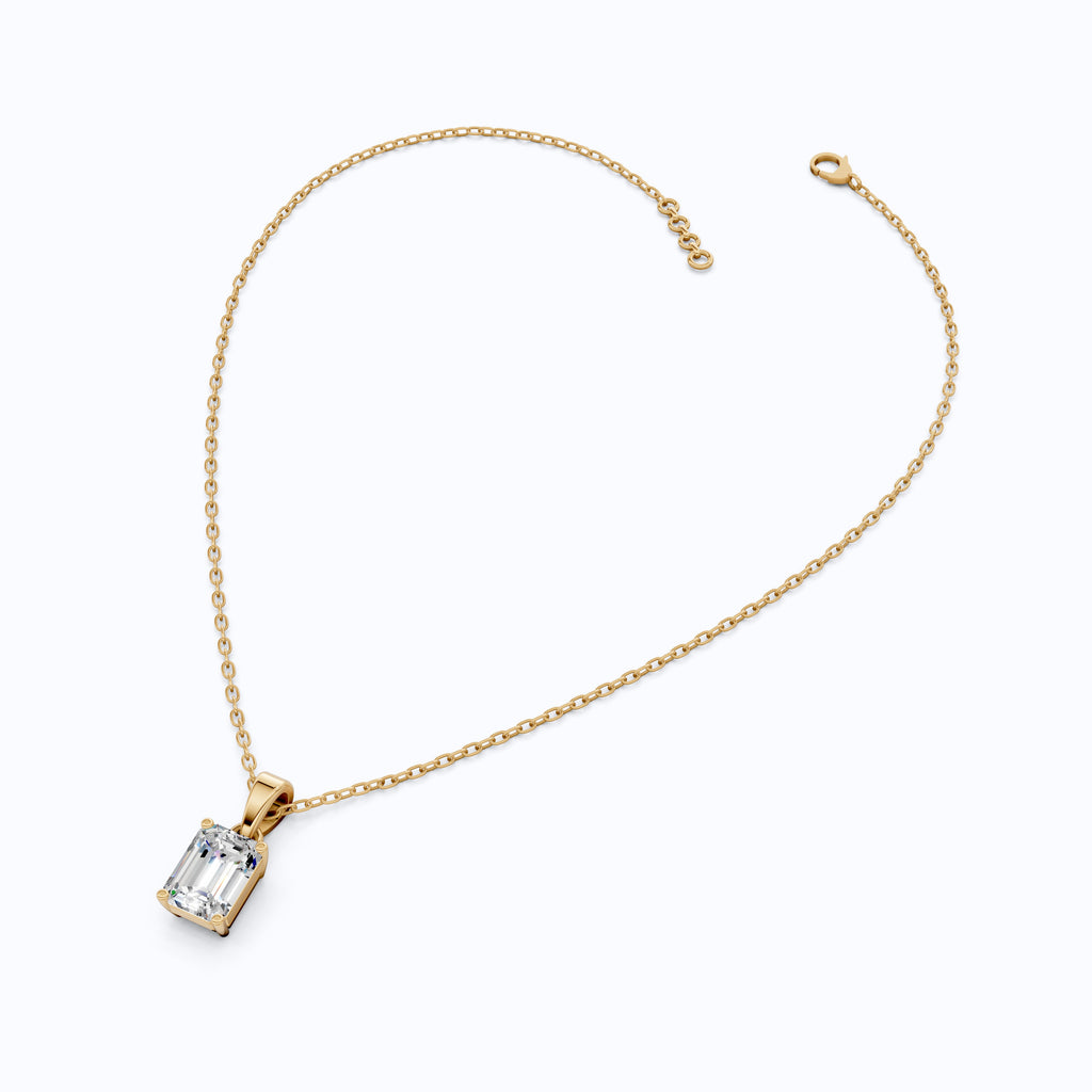 14K Rose Gold Solitaire Wedding Pendant, 1.75 CT Emerald Cut Lab Grown Diamond Solitaire Pendant, Wedding Gift for Her, Handmade Jewelry