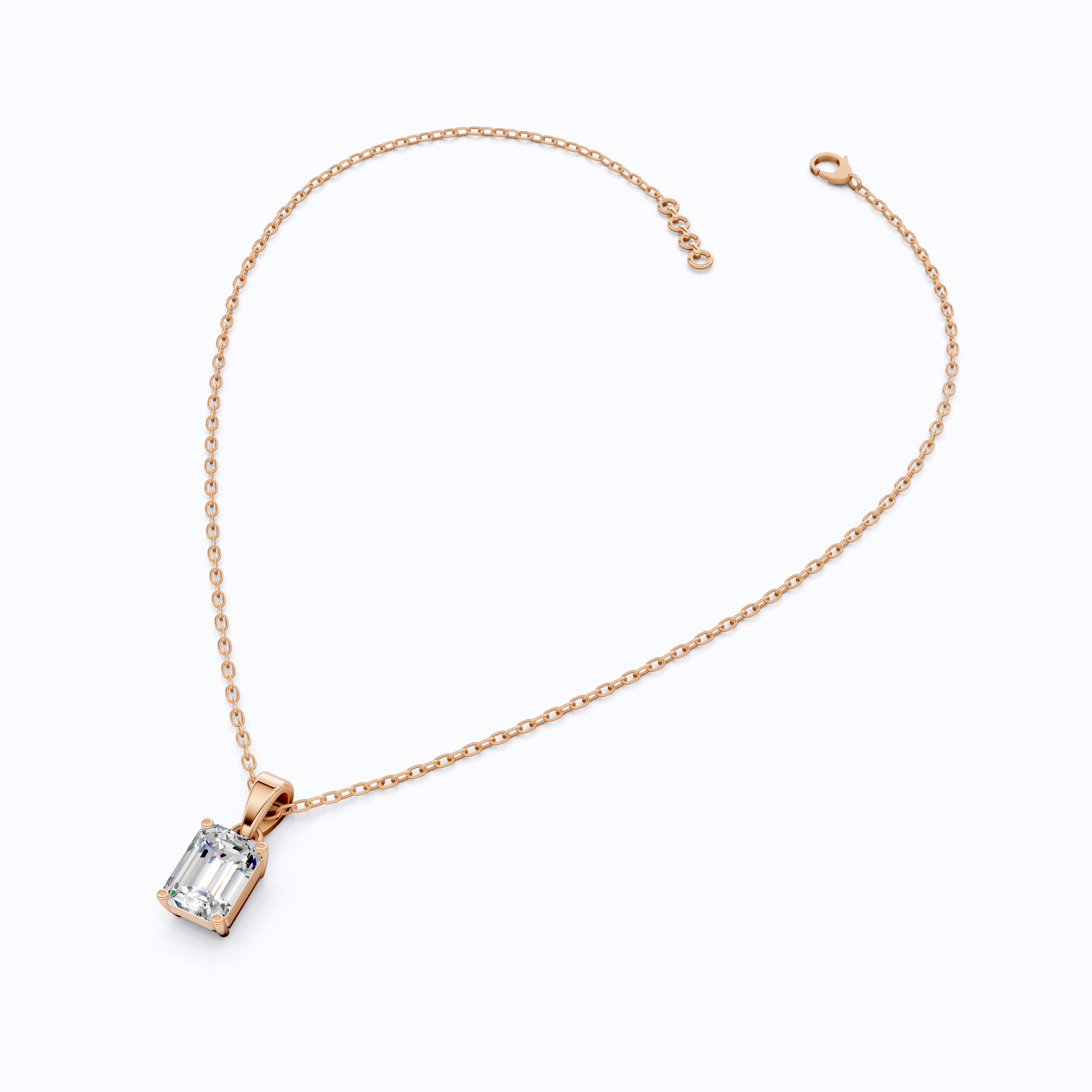 14K Rose Gold Solitaire Wedding Pendant, 1.75 CT Emerald Cut Lab Grown Diamond Solitaire Pendant, Wedding Gift for Her, Handmade Jewelry