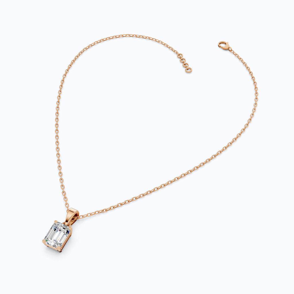 14K Rose Gold Solitaire Wedding Pendant, 1.75 CT Emerald Cut Lab Grown Diamond Solitaire Pendant, Wedding Gift for Her, Handmade Jewelry