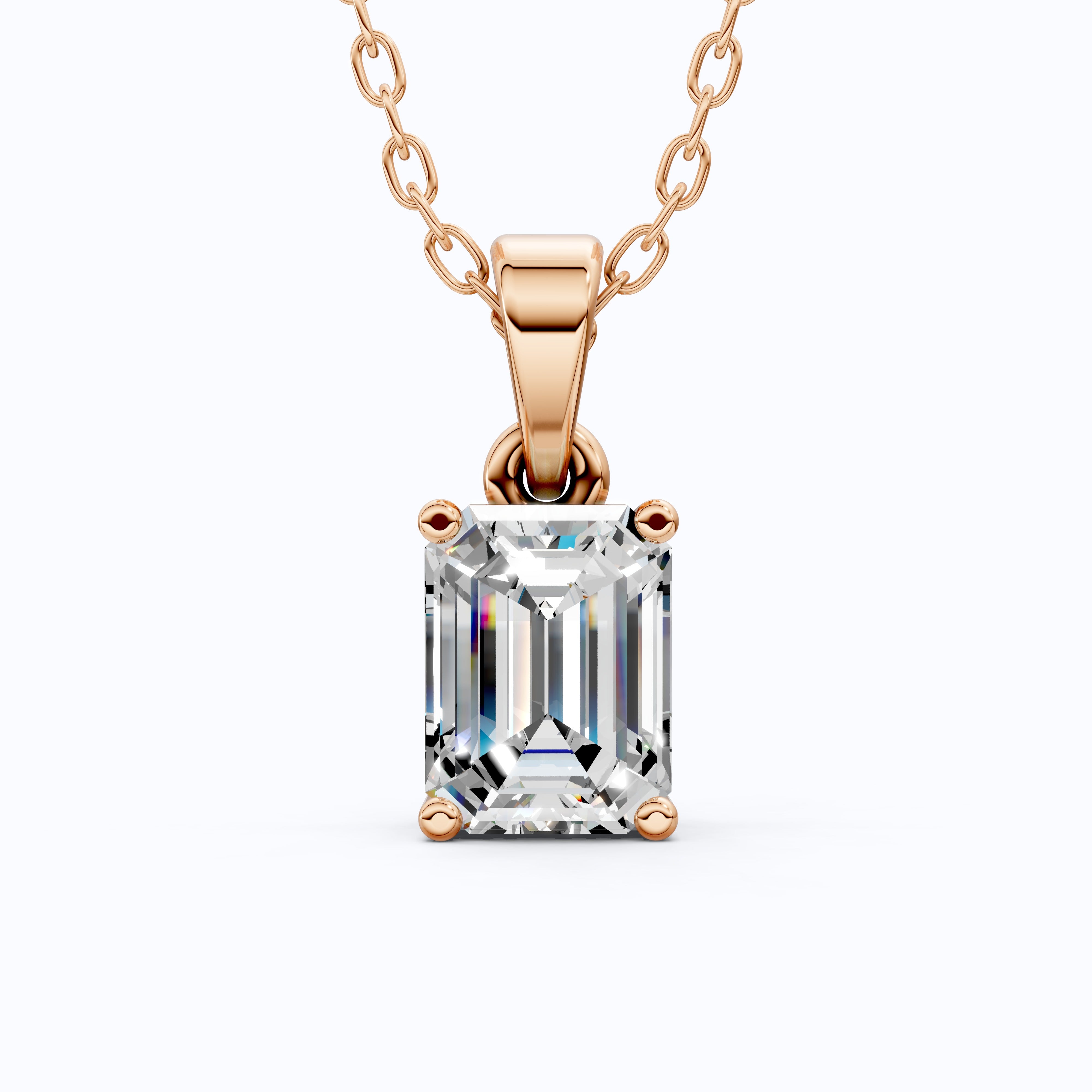 14K Rose Gold Solitaire Wedding Pendant, 1.75 CT Emerald Cut Lab Grown Diamond Solitaire Pendant, Wedding Gift for Her, Handmade Jewelry