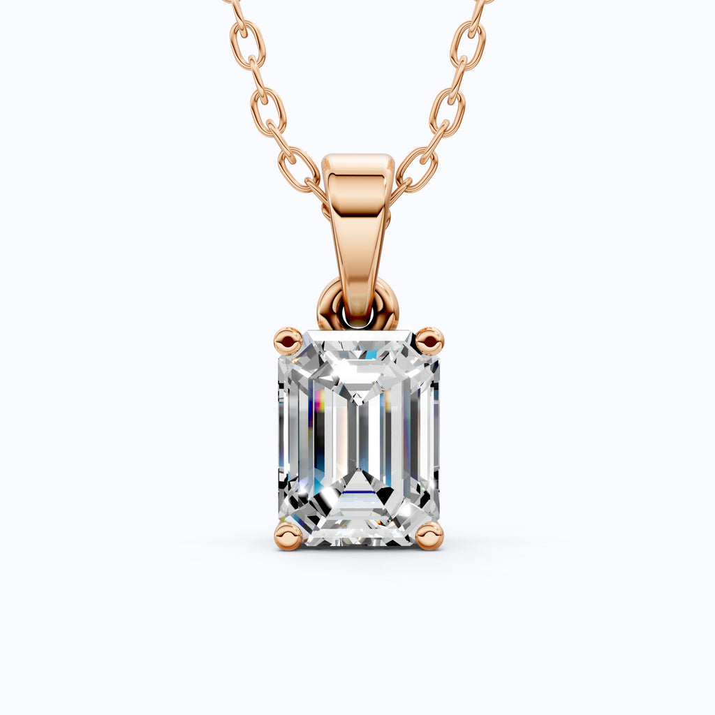 14K Rose Gold Solitaire Wedding Pendant, 1.75 CT Emerald Cut Lab Grown Diamond Solitaire Pendant, Wedding Gift for Her, Handmade Jewelry