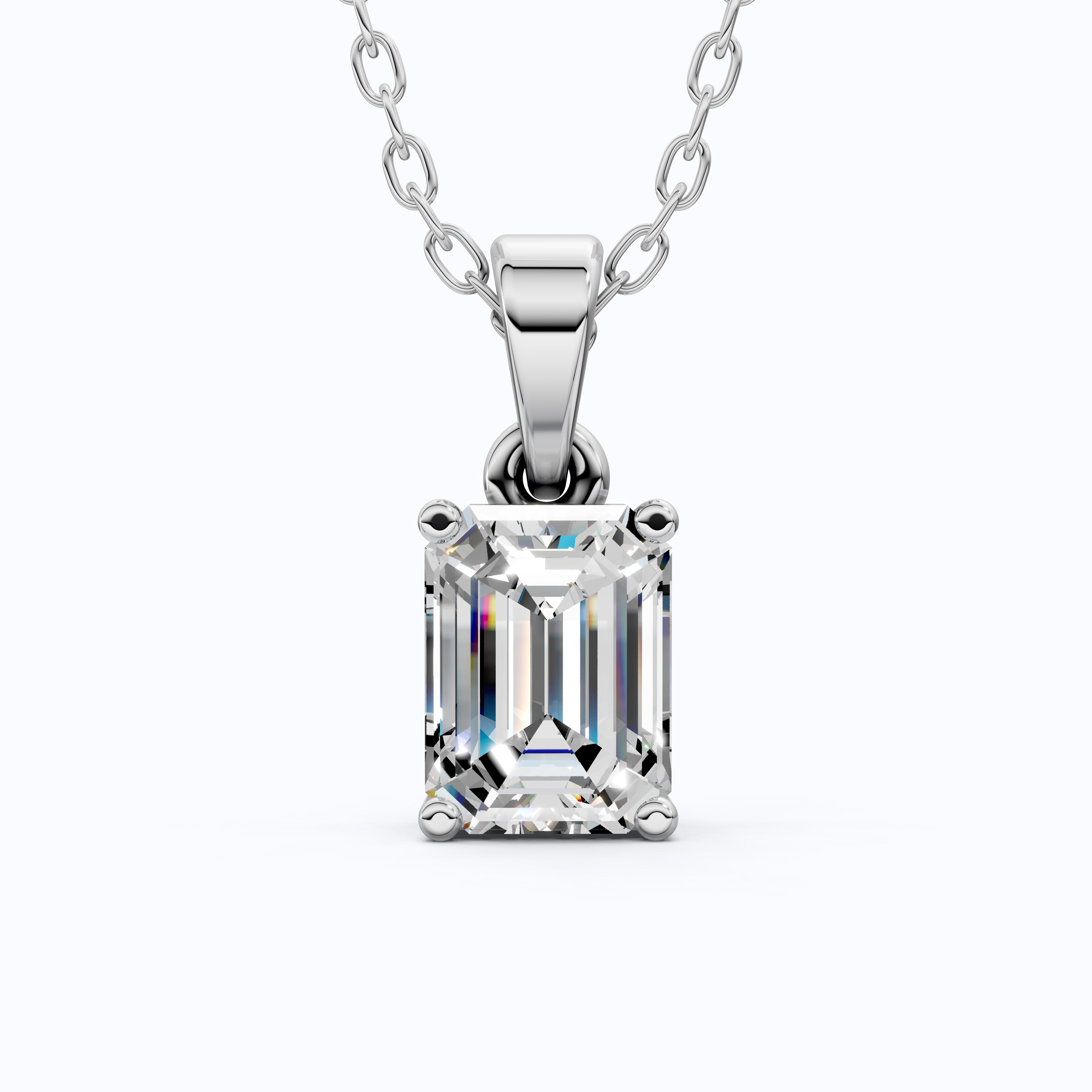 14K Rose Gold Solitaire Wedding Pendant, 1.75 CT Emerald Cut Lab Grown Diamond Solitaire Pendant, Wedding Gift for Her, Handmade Jewelry