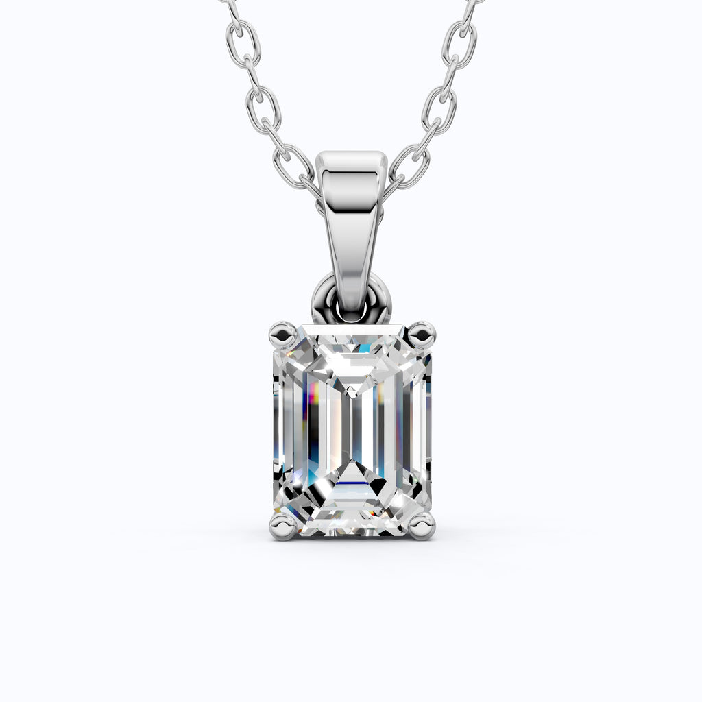 14K Rose Gold Solitaire Wedding Pendant, 1.75 CT Emerald Cut Lab Grown Diamond Solitaire Pendant, Wedding Gift for Her, Handmade Jewelry