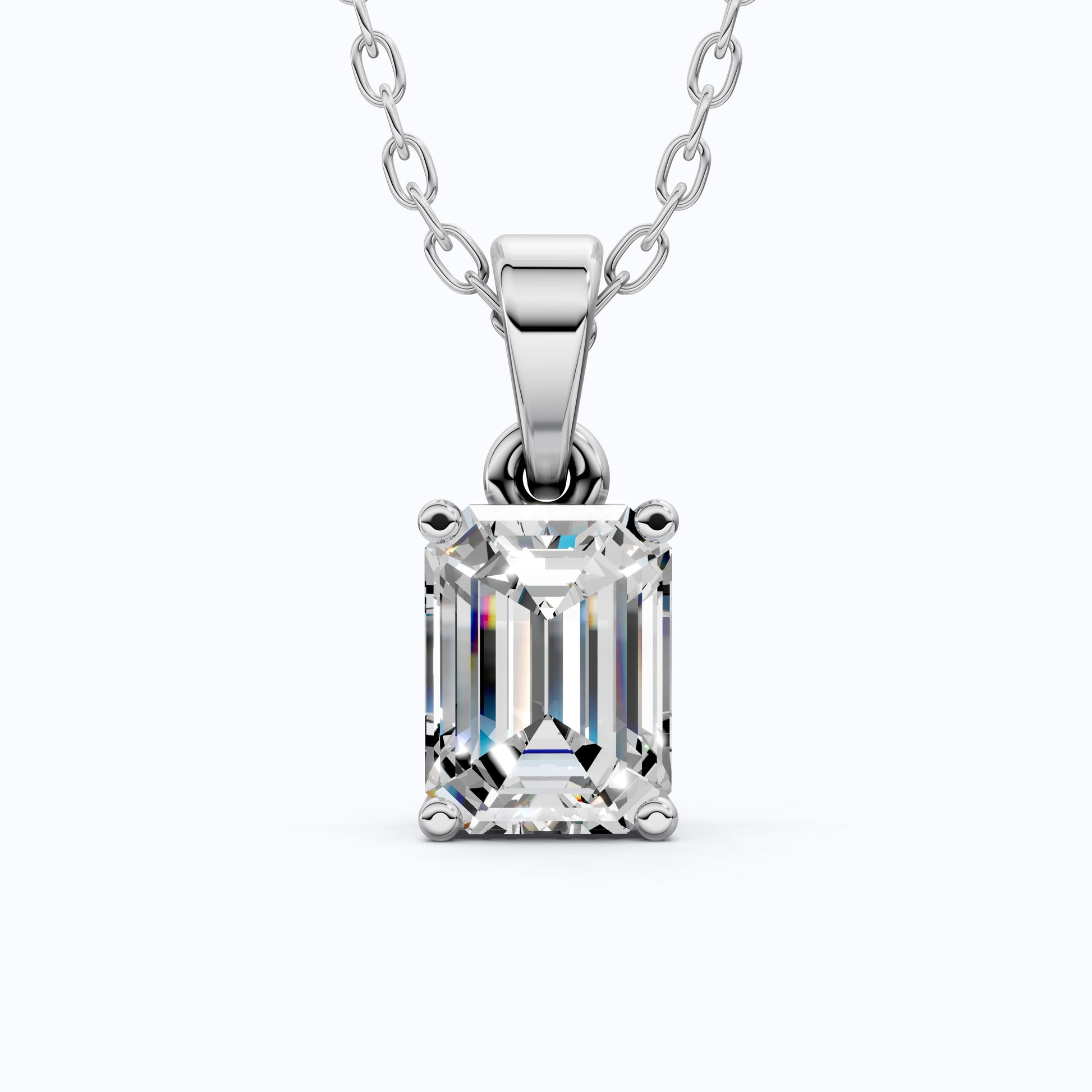 14K Rose Gold Solitaire Wedding Pendant, 1.75 CT Emerald Cut Lab Grown Diamond Solitaire Pendant, Wedding Gift for Her, Handmade Jewelry