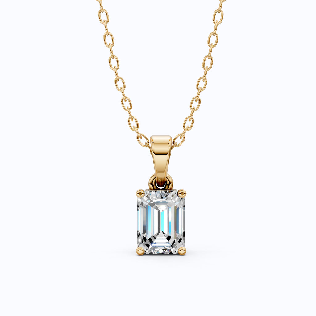 14K Rose Gold Solitaire Wedding Pendant, 1.75 CT Emerald Cut Lab Grown Diamond Solitaire Pendant, Wedding Gift for Her, Handmade Jewelry
