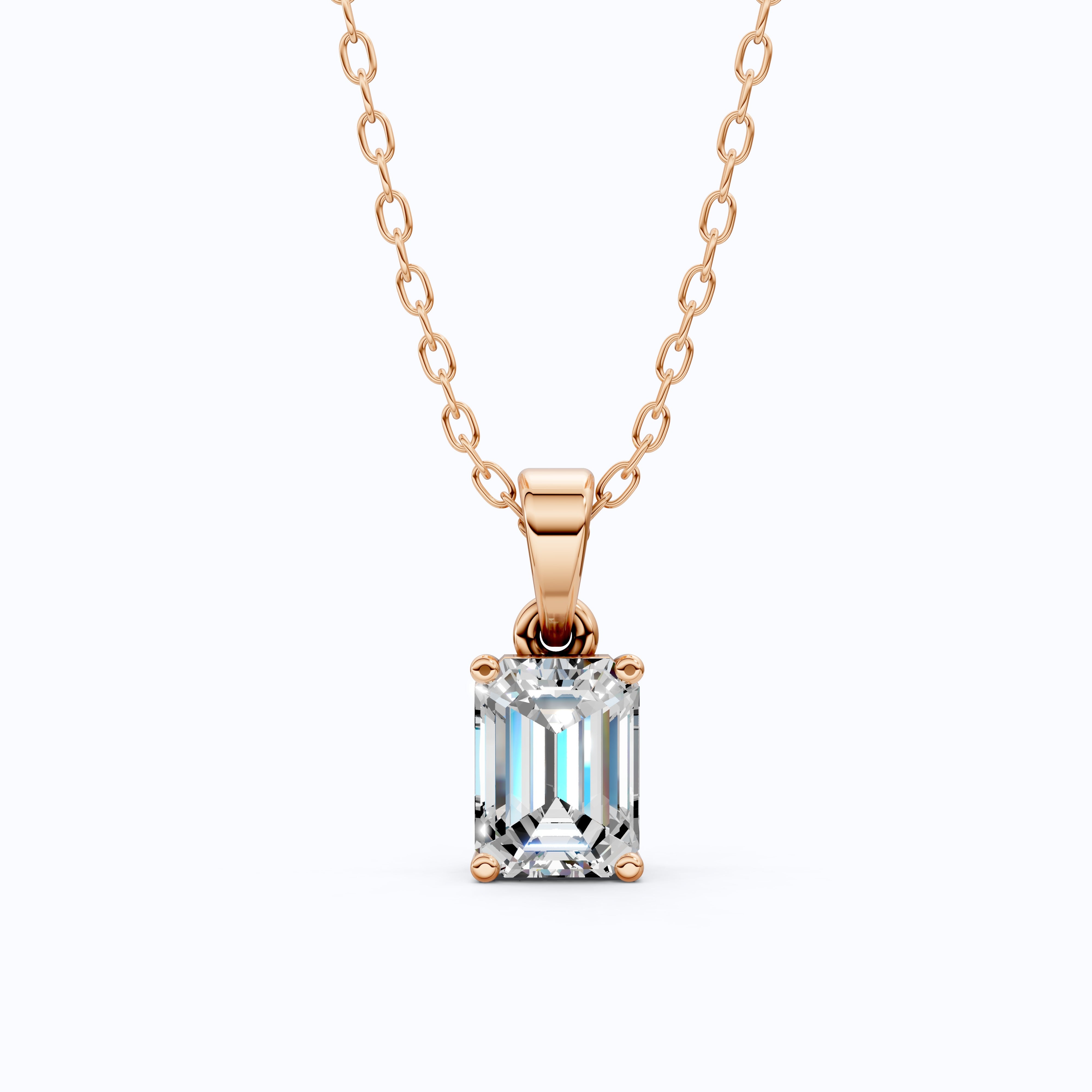 14K Rose Gold Solitaire Wedding Pendant, 1.75 CT Emerald Cut Lab Grown Diamond Solitaire Pendant, Wedding Gift for Her, Handmade Jewelry