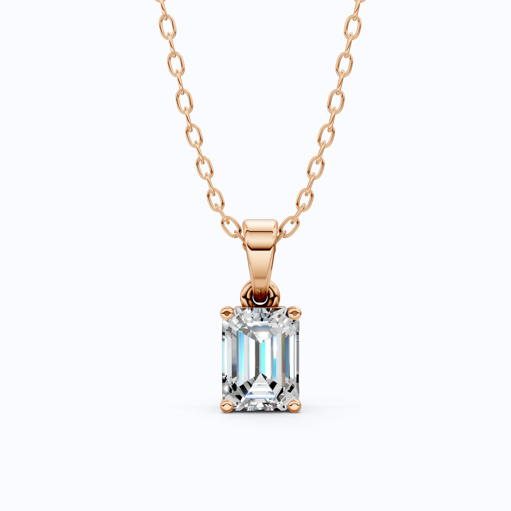 14K Rose Gold Solitaire Wedding Pendant, 1.75 CT Emerald Cut Lab Grown Diamond Solitaire Pendant, Wedding Gift for Her, Handmade Jewelry