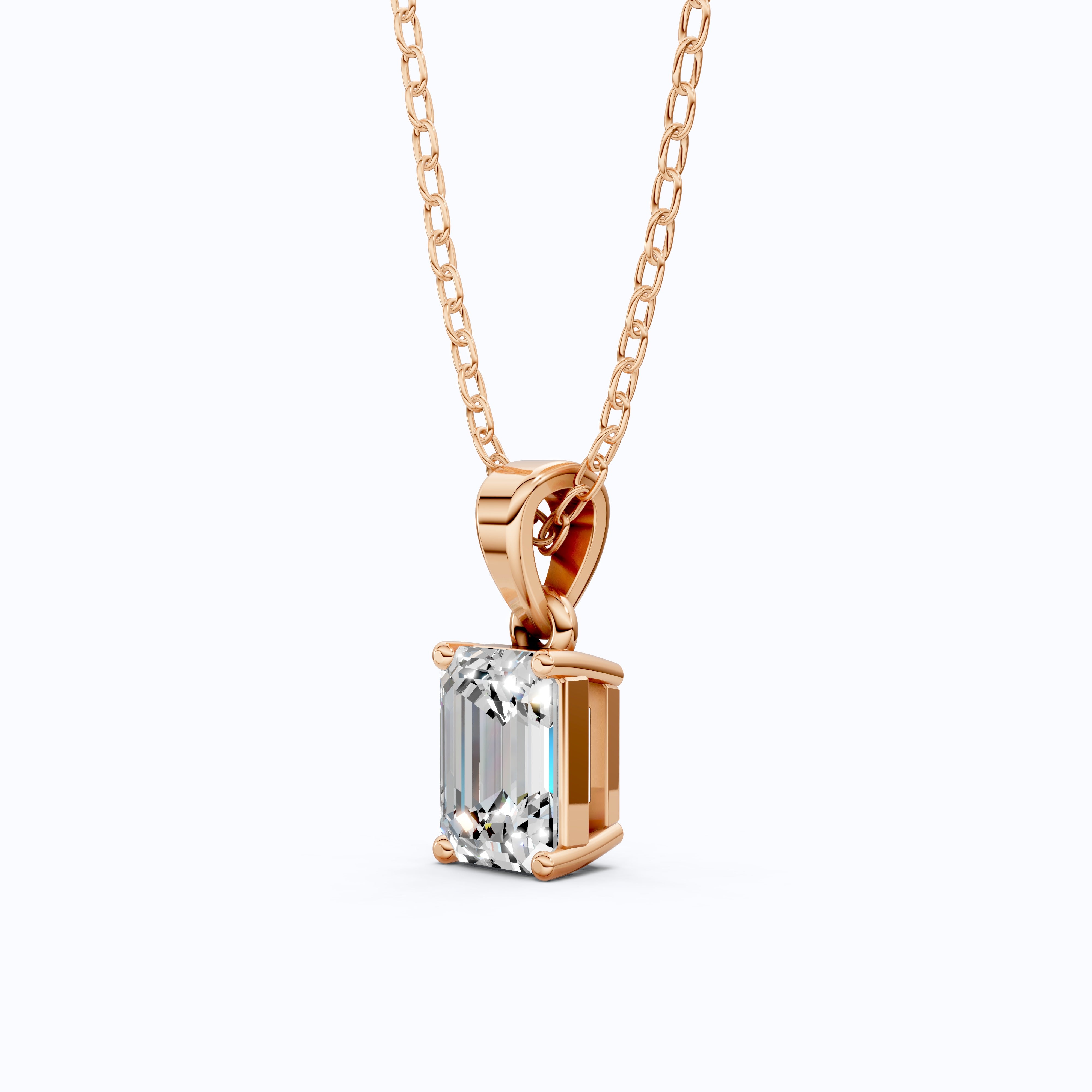 14K Rose Gold Solitaire Wedding Pendant, 1.75 CT Emerald Cut Lab Grown Diamond Solitaire Pendant, Wedding Gift for Her, Handmade Jewelry