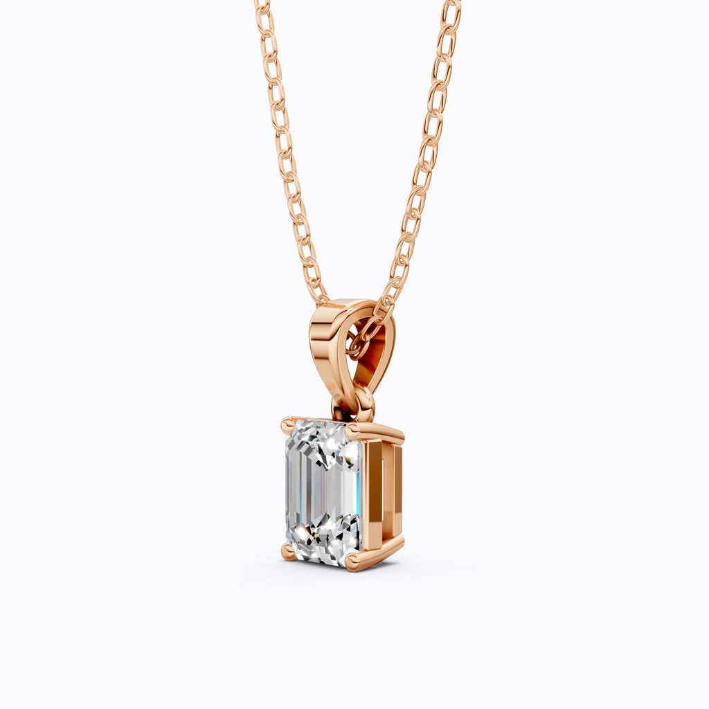 14K Rose Gold Solitaire Wedding Pendant, 1.75 CT Emerald Cut Lab Grown Diamond Solitaire Pendant, Wedding Gift for Her, Handmade Jewelry