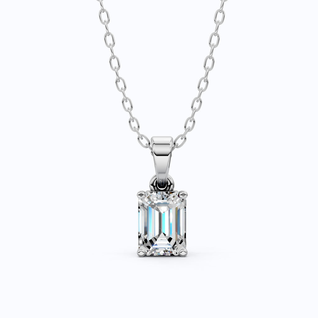 14K Rose Gold Solitaire Wedding Pendant, 1.75 CT Emerald Cut Lab Grown Diamond Solitaire Pendant, Wedding Gift for Her, Handmade Jewelry