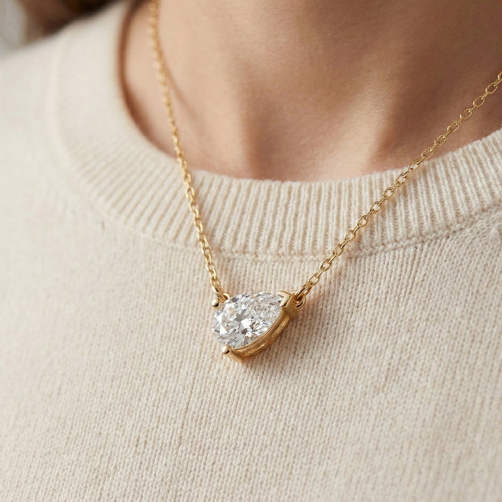 Pear Cut Solitaire Wedding Pendant in 18k Solid Gold, 2.50 CT Pear Lab Grown Diamond, Birthday Gift For Women, Handmade Jewelry