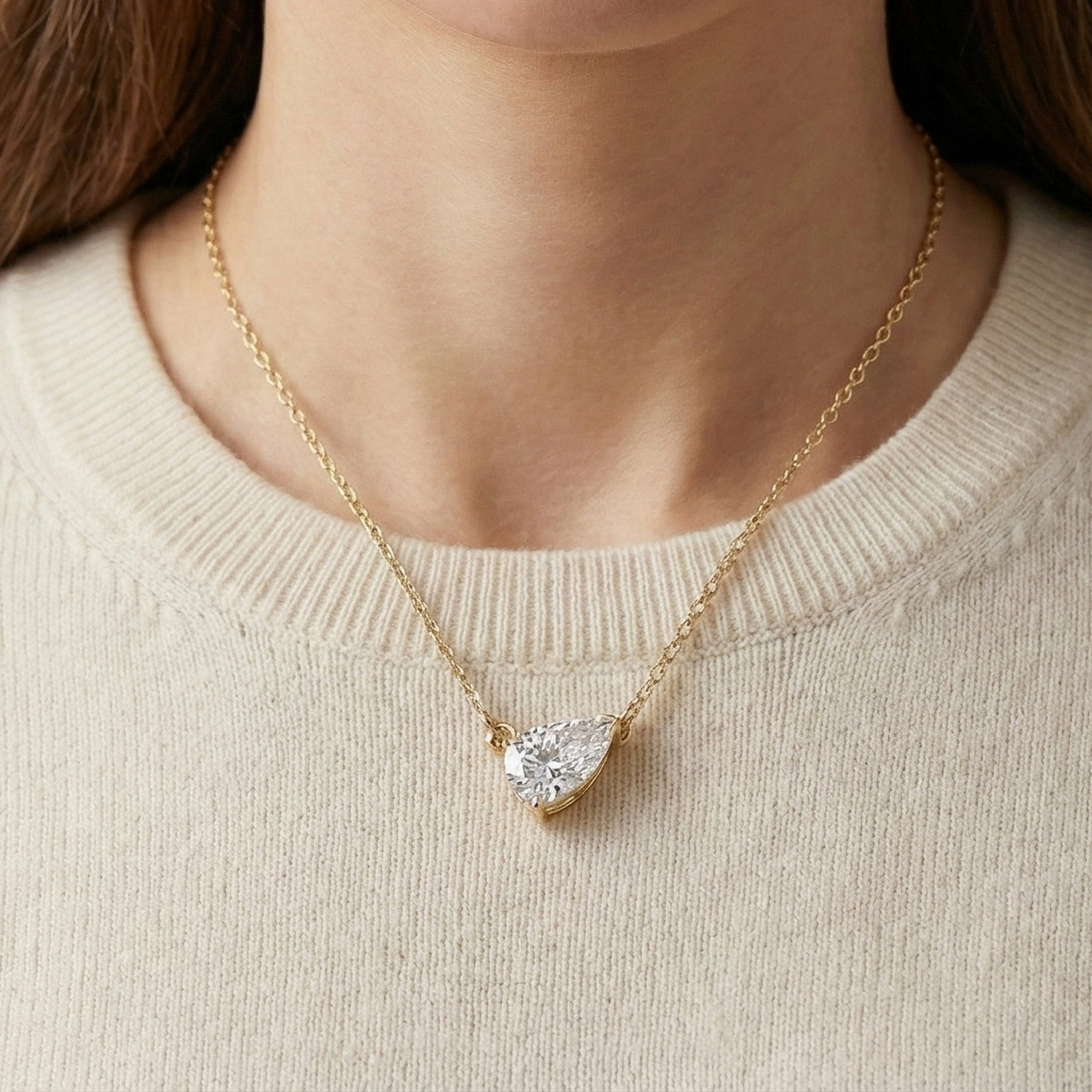 Pear Cut Solitaire Wedding Pendant in 18k Solid Gold, 2.50 CT Pear Lab Grown Diamond, Birthday Gift For Women, Handmade Jewelry