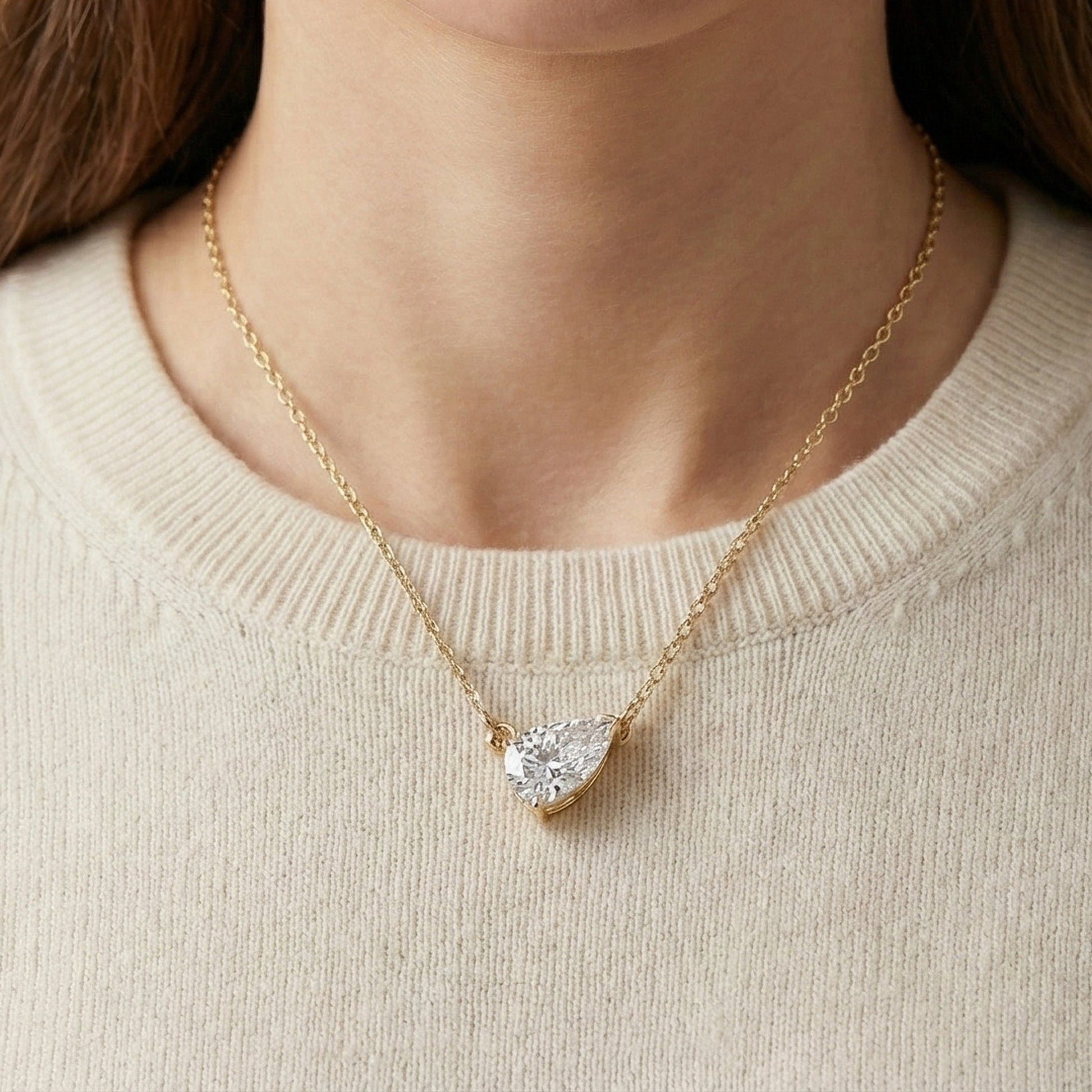 Pear Cut Solitaire Wedding Pendant in 18k Solid Gold, 2.50 CT Pear Lab Grown Diamond, Birthday Gift For Women, Handmade Jewelry