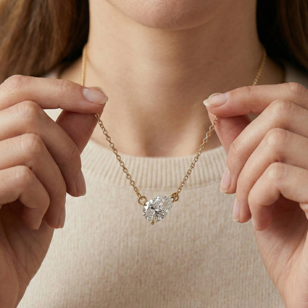 Pear Cut Solitaire Wedding Pendant in 18k Solid Gold, 2.50 CT Pear Lab Grown Diamond, Birthday Gift For Women, Handmade Jewelry