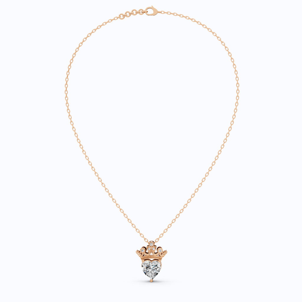 Crown Heart Solitaire Pavé Accents Wedding Pendant in 14k Solid Gold, 2.00 CT Heart Cut Lab Grown Diamond, Handmade Everyday Pendant