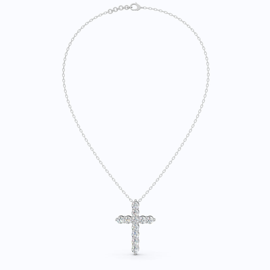 Round Cut Diamond Cross Charm Pendant, Wedding Gift For Wife