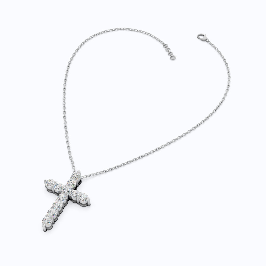 Round Cut Diamond Cross Charm Pendant, Wedding Gift For Wife